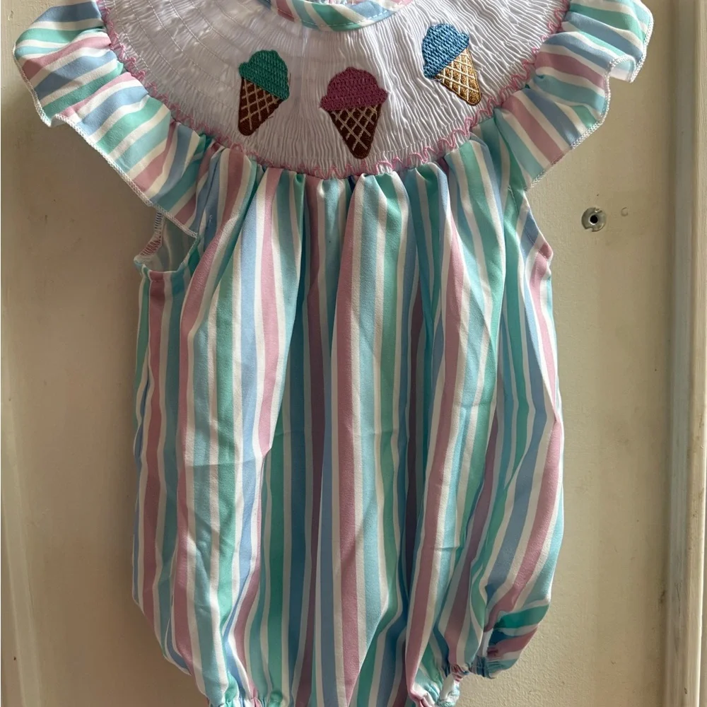 New Smocked Ice Cream Romper - Picture 2 of 7